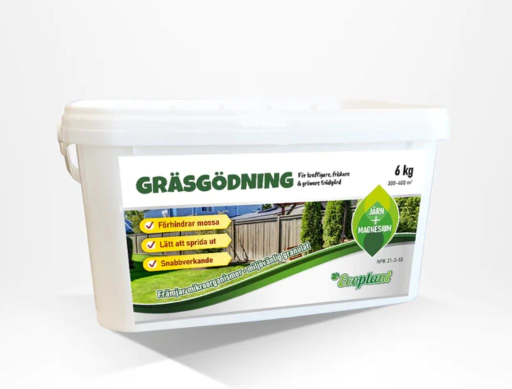 Gräsgödning i 6 kg förpackning med järn och magnesium för friskare gräsmatta.