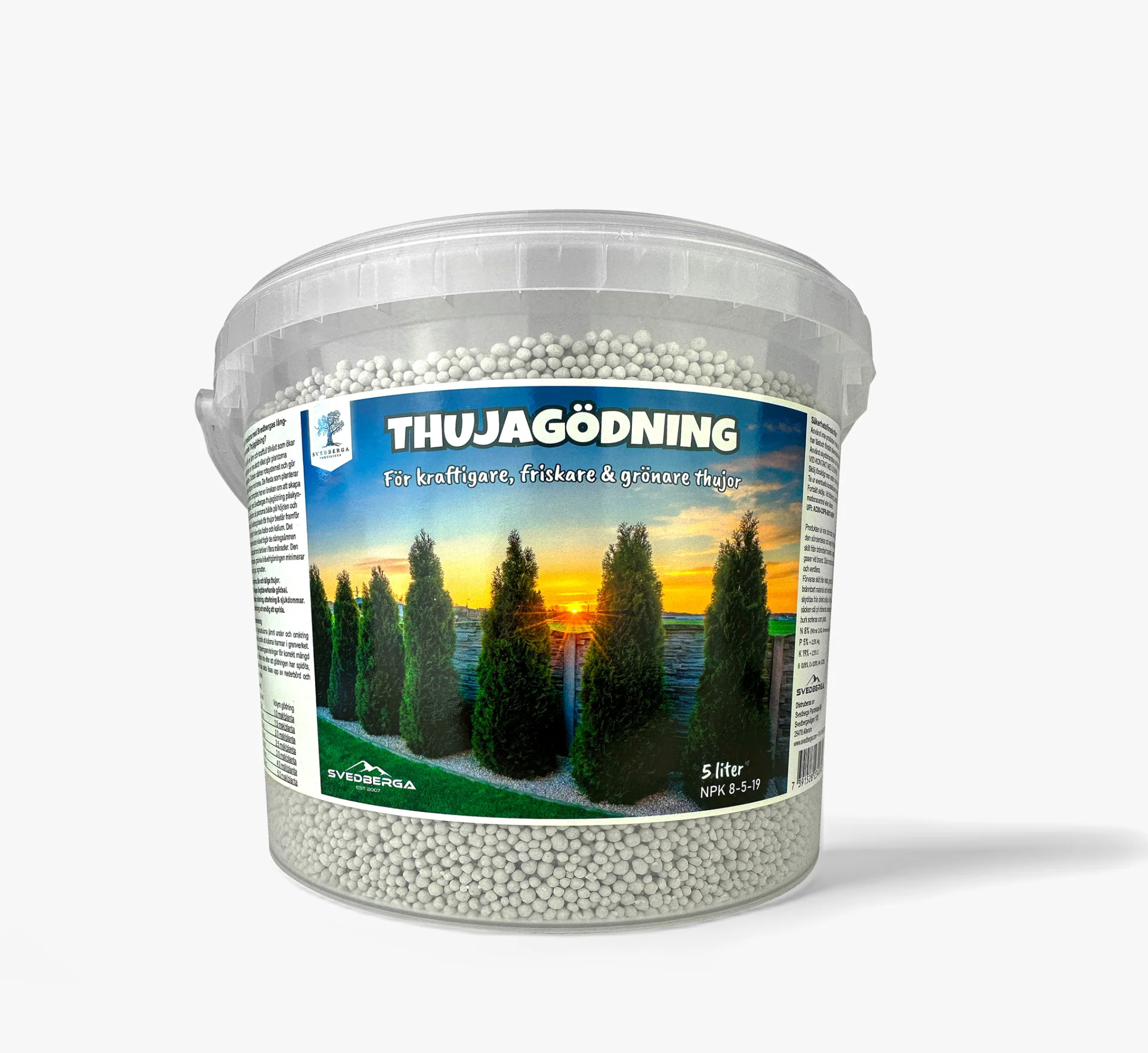 Thujagödning i hink, långtidsverkande gödsel för kraftigare och grönare thujor.