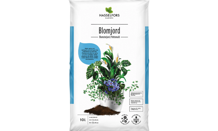 Hasselfors Garden blomjord för friska och frodiga växter, 10 liters förpackning.
