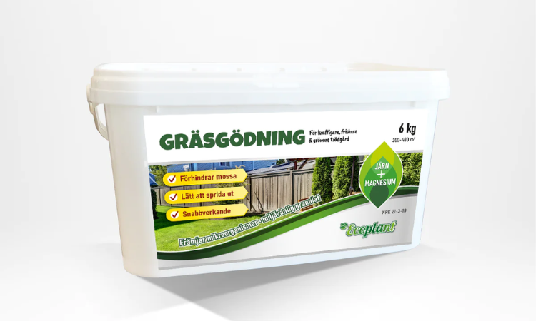 Gräsgödning med järn och magnesium för en grön och mossfri gräsmatta, 6 kg.