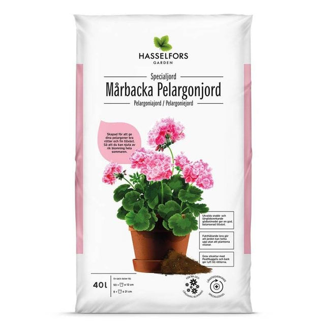 Köp Hasselfors Mårbacka pelargonjord 40 liter, 51st, Helpall - Fraktfritt Hasselfors Garden jord