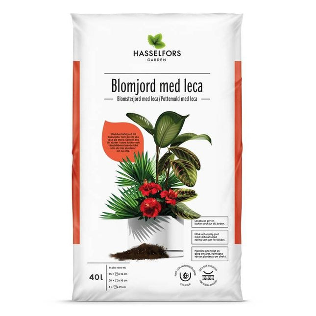 Köp Hasselfors blomjord med Leca, 40 liter, 54st, Helpall - Fraktfritt Hasselfors Garden jord