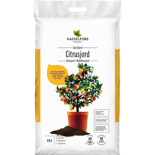 Köp Hasselfors citrusjord, 15 liter, 51st, Halvpall - Fraktfritt Hasselfors Garden jord