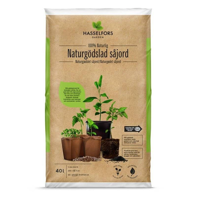 Köp Hasselfors naturgödslad såjord 40 liter, 51st, Helpall - Fraktfritt Hasselfors Garden jord