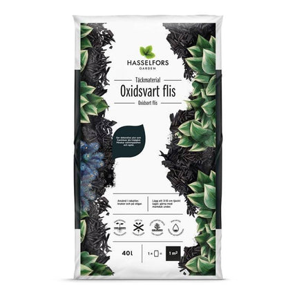 Köp Hasselfors oxidsvart flis, 40 liter, 45 st, Helpall - Fraktfritt Hasselfors Garden täckmaterial