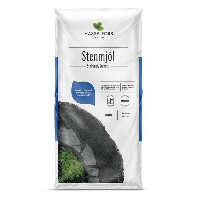 Köp Hasselfors stenmjöl mörkgrå, 20kg, 42st, Halvpall - Fraktfritt Hasselfors Garden sten